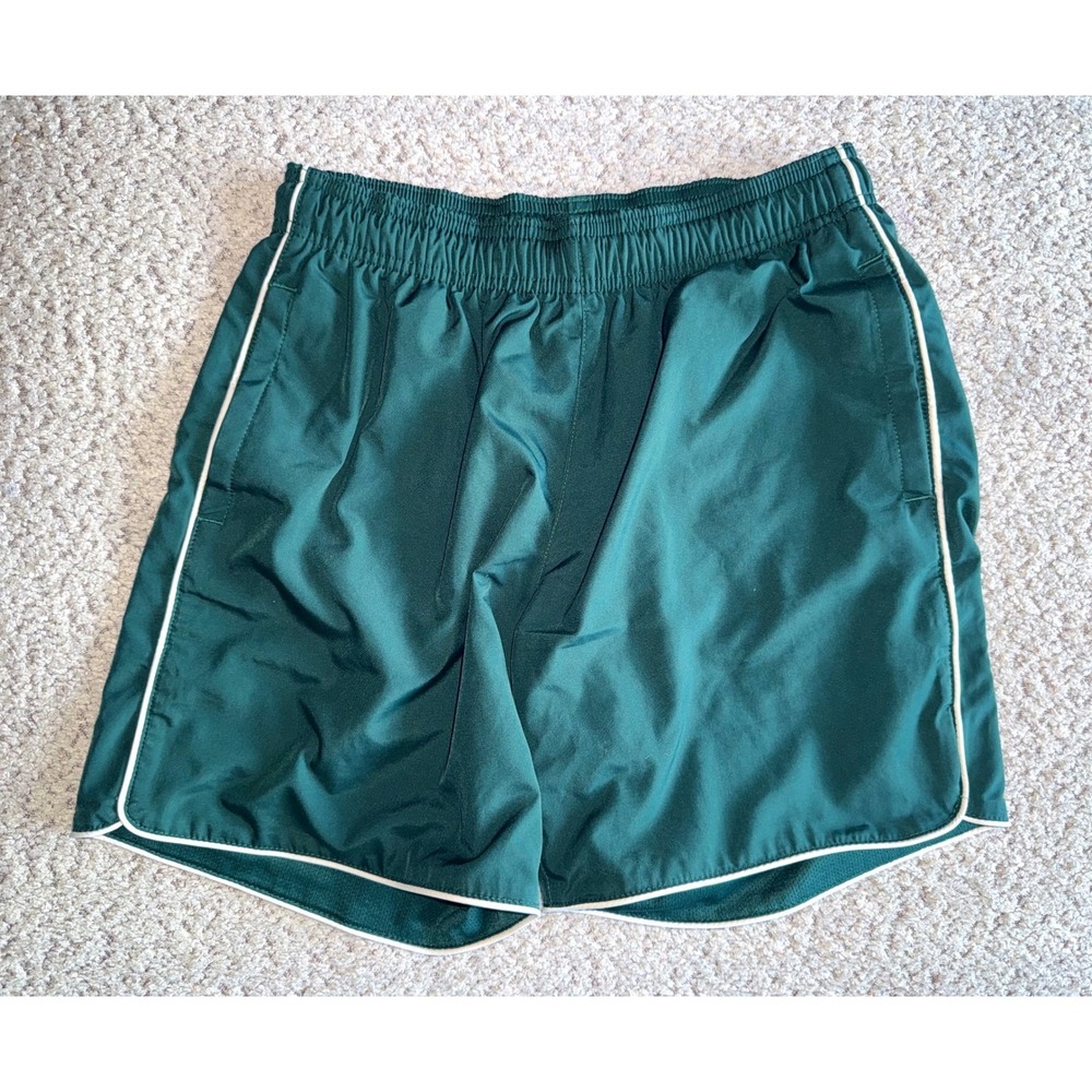 Lands End Kids Green Athletic Shorts Size L 14 White Piping Pockets Drawstring